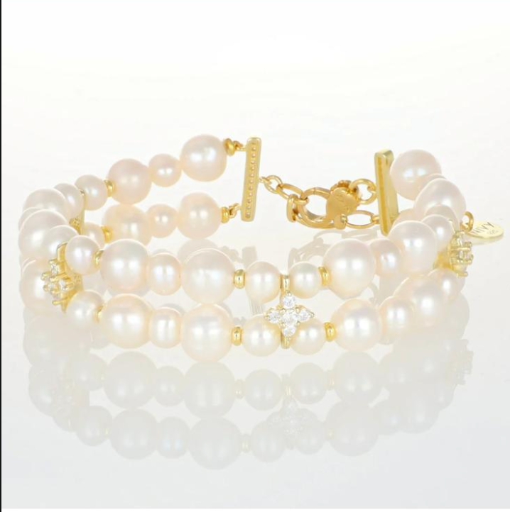 bracciale multistrato onice perle zirconi - nara