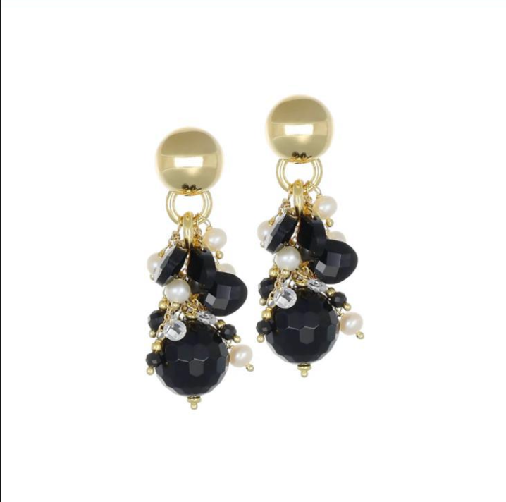 orecchini pendenti grappolo onice perle zirconi