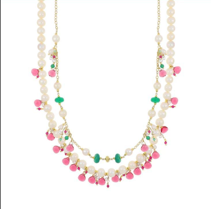 girocollo con perle di fiume e pietre colorate