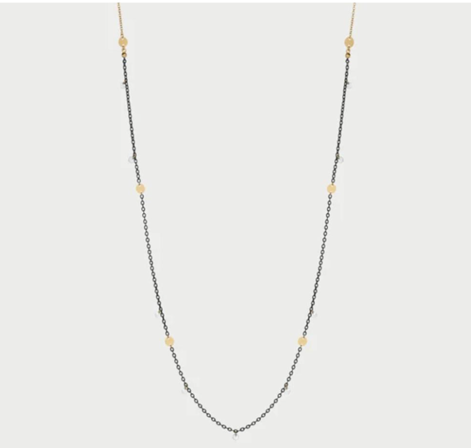 collana catena verniciata, zirconi e medaglie