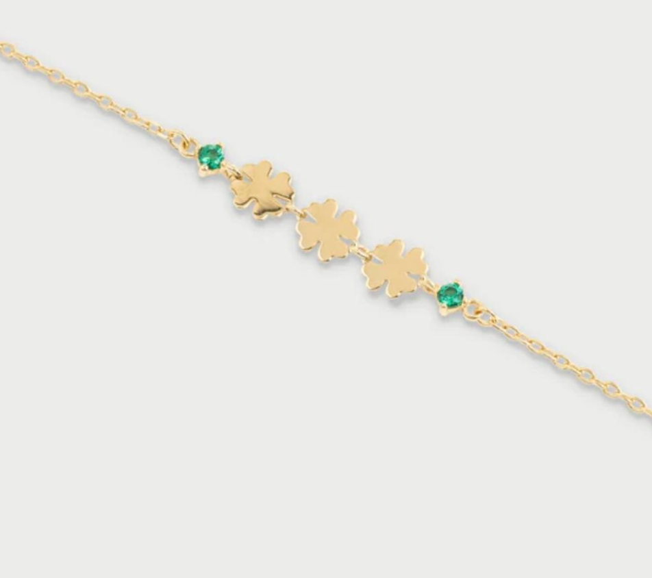 bracciale 3 quadrifogli e punto luce verde
