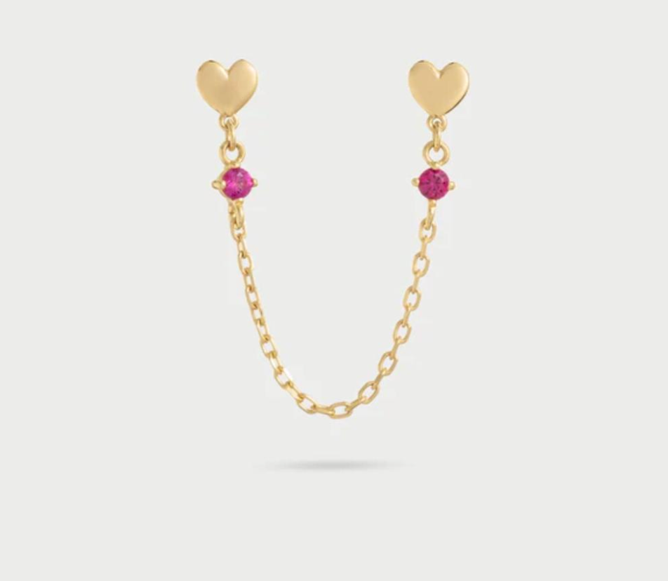 orecchino double lobo catenella cuore con punto luce