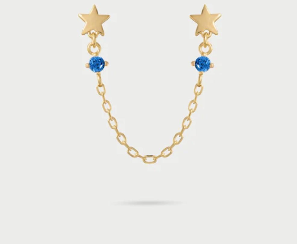 orecchino double lobo catena stelle con punto luce