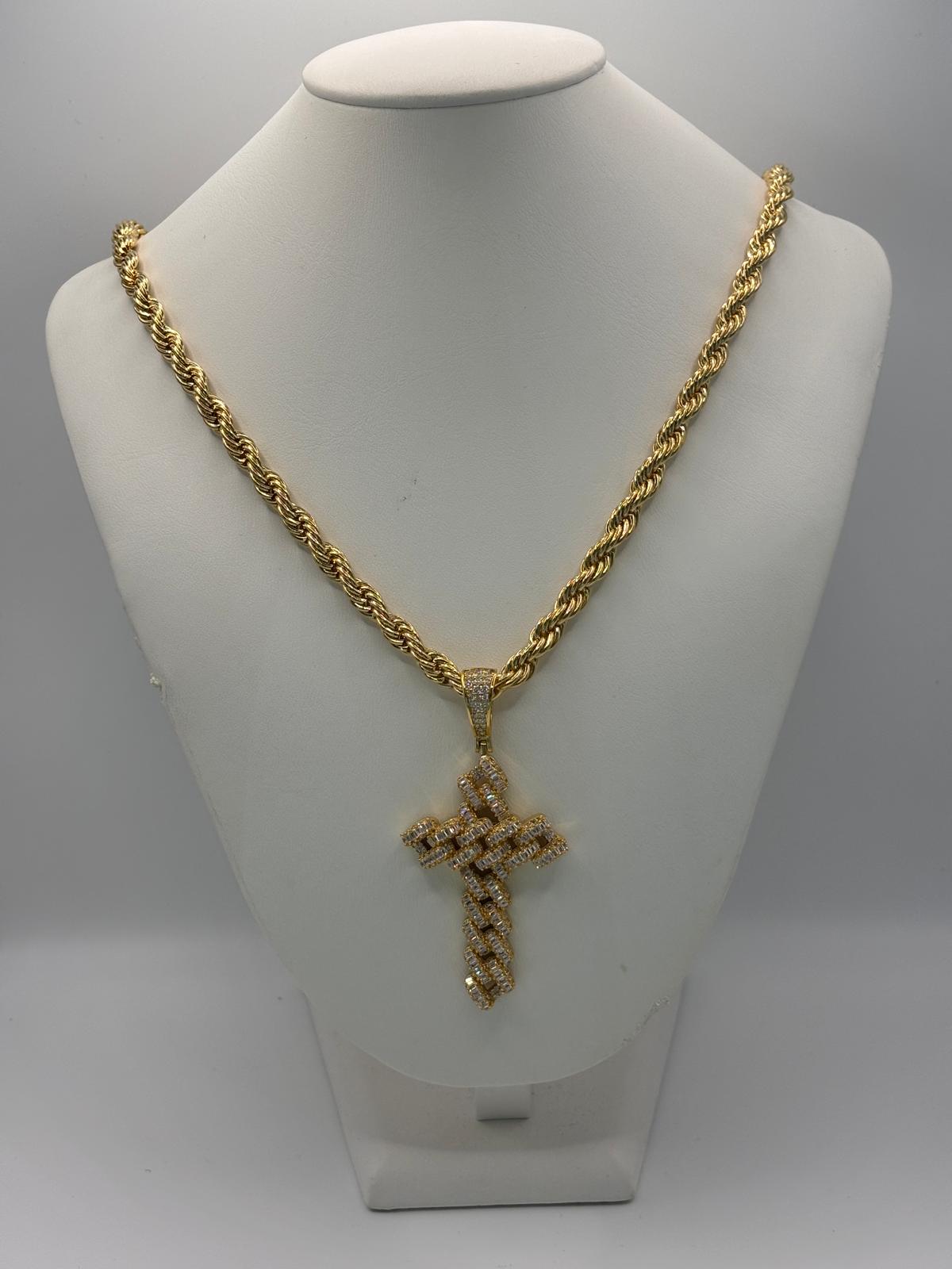 Ciondolo crocifisso cuban con zirconi - Saki