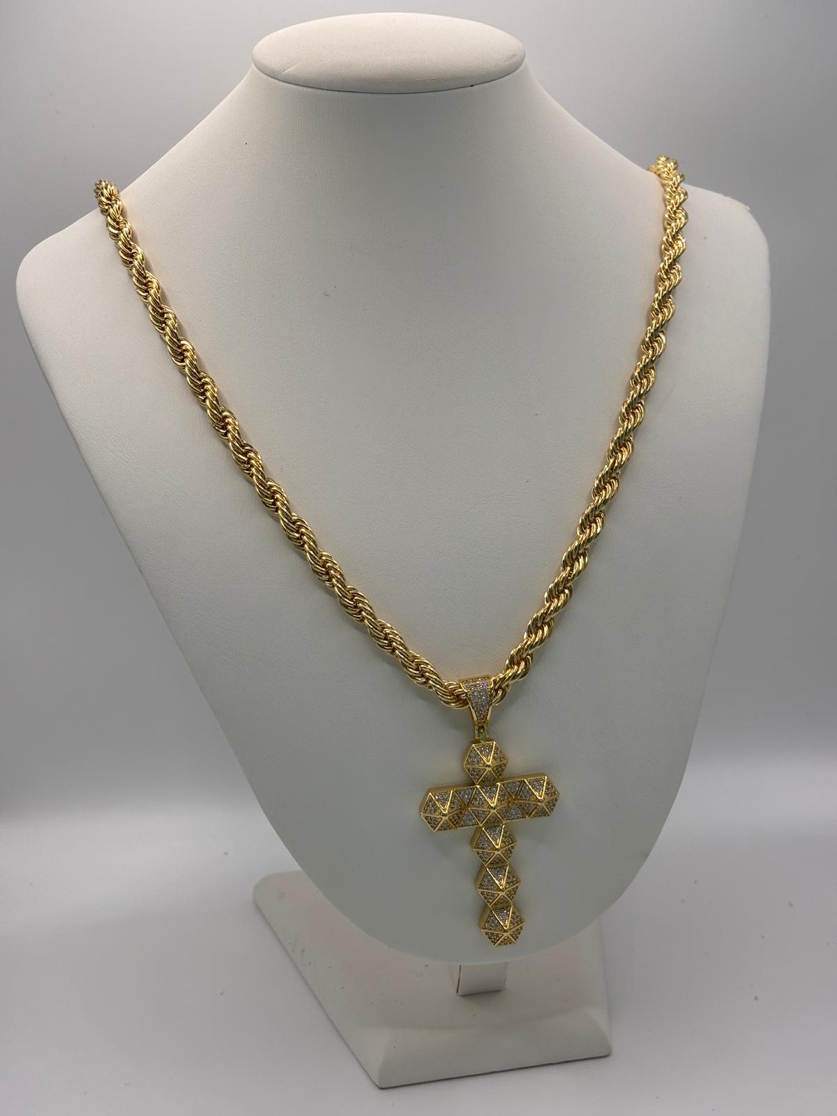 Ciondolo croce 3D con zirconi - Saki